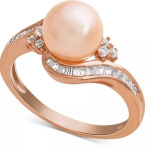 Pink Pearl and Diamond Ring in Rose Gold